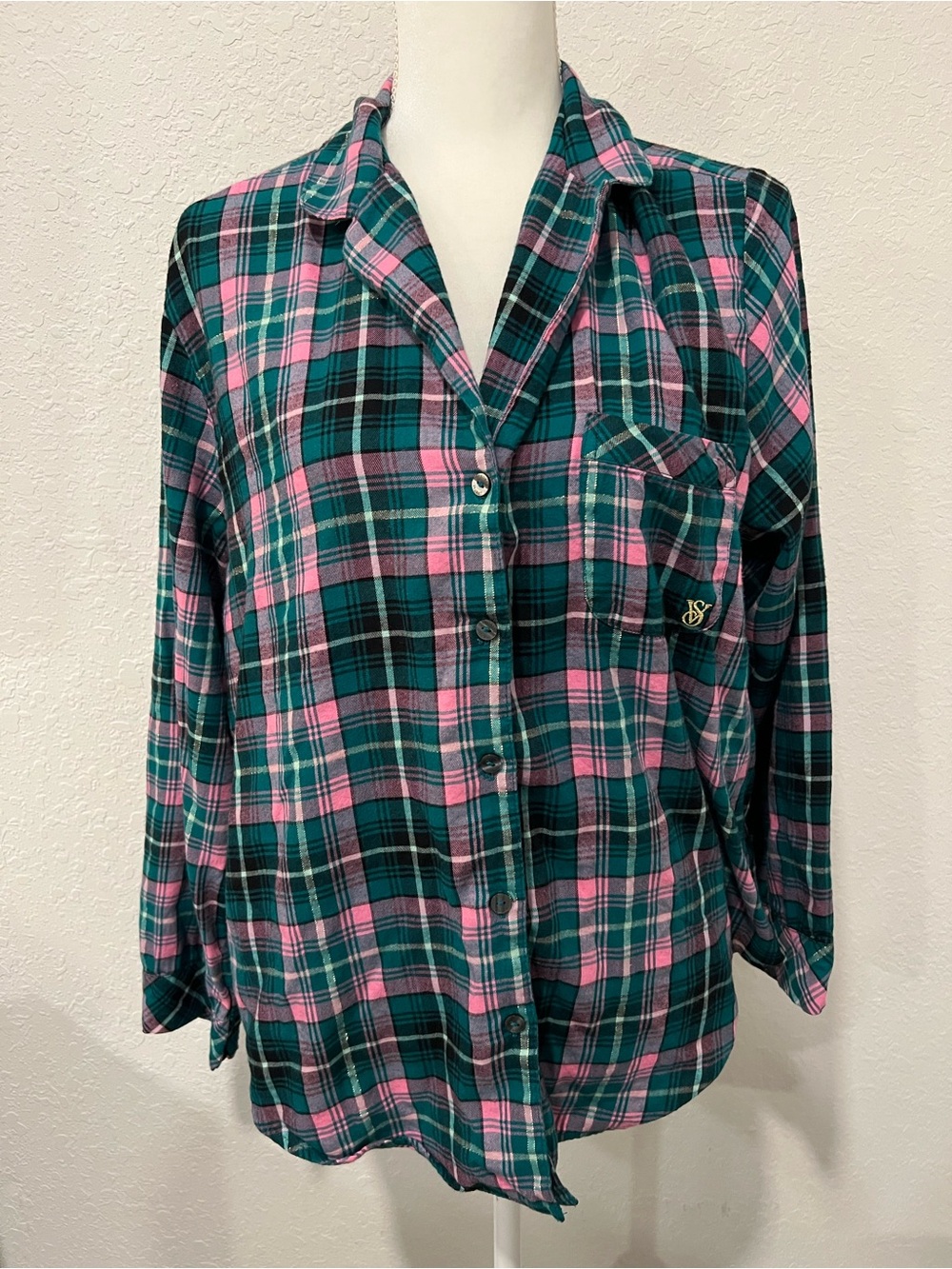 Victoria's Secret Teal and Pink Plaid Shirt